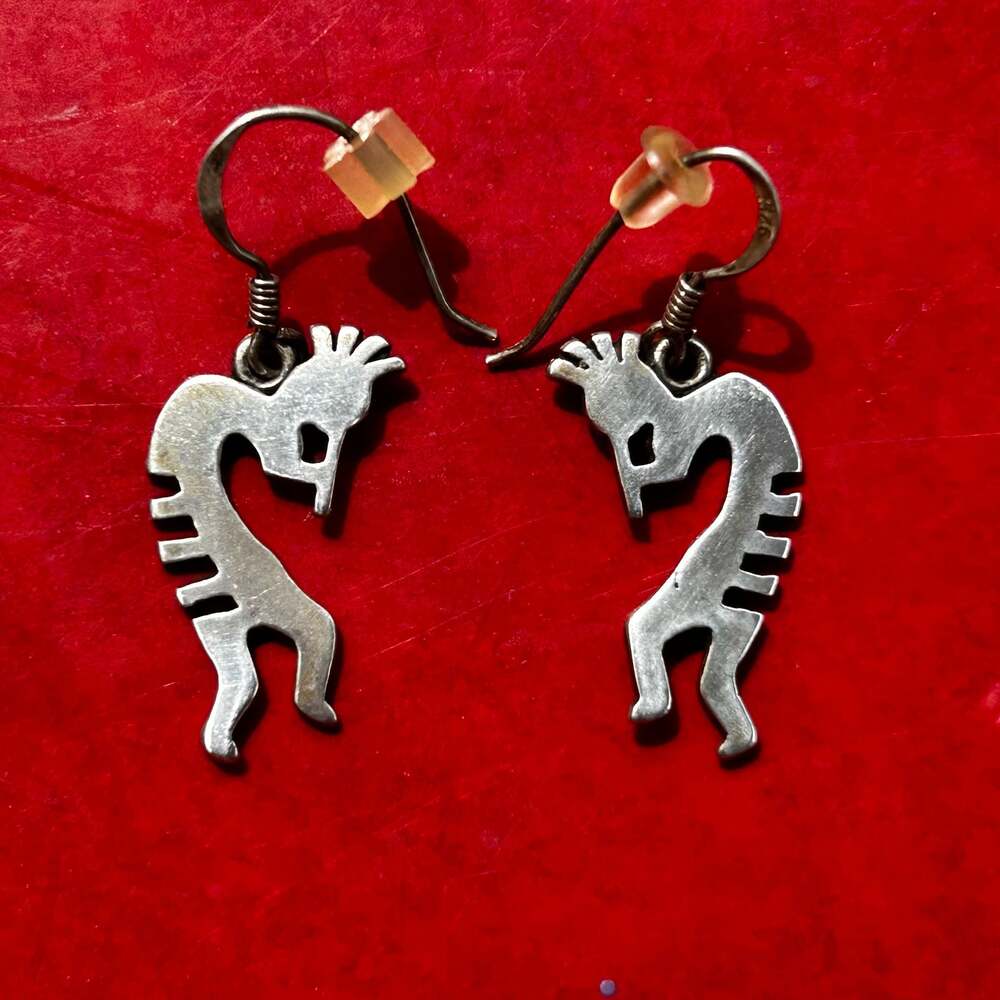 Sterling Silver 925 Kokopelli Dangle Earrings